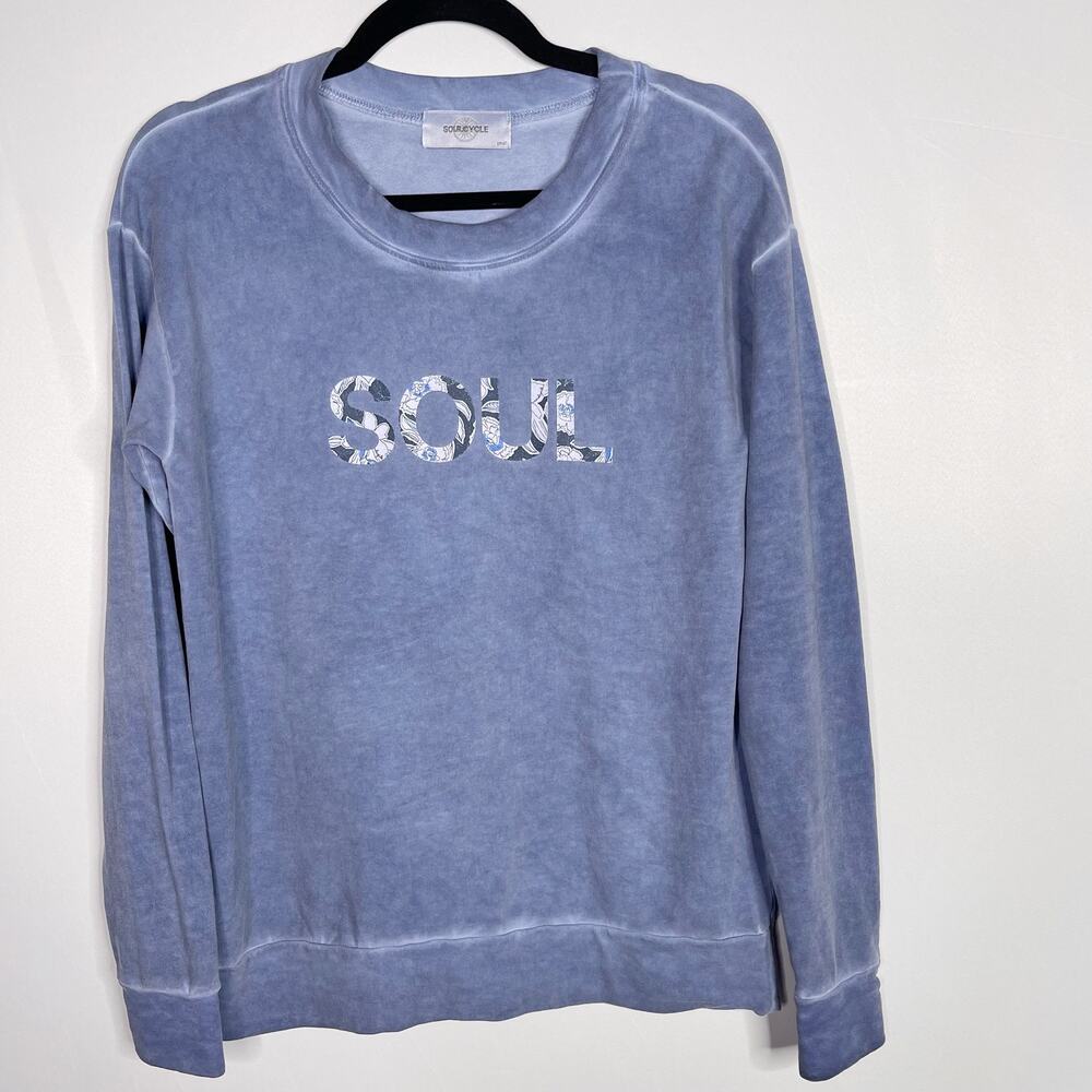 SoulCycle Womens Small Blue Flower Soul Indigo Sweatshirt Vintage Washed Raglan